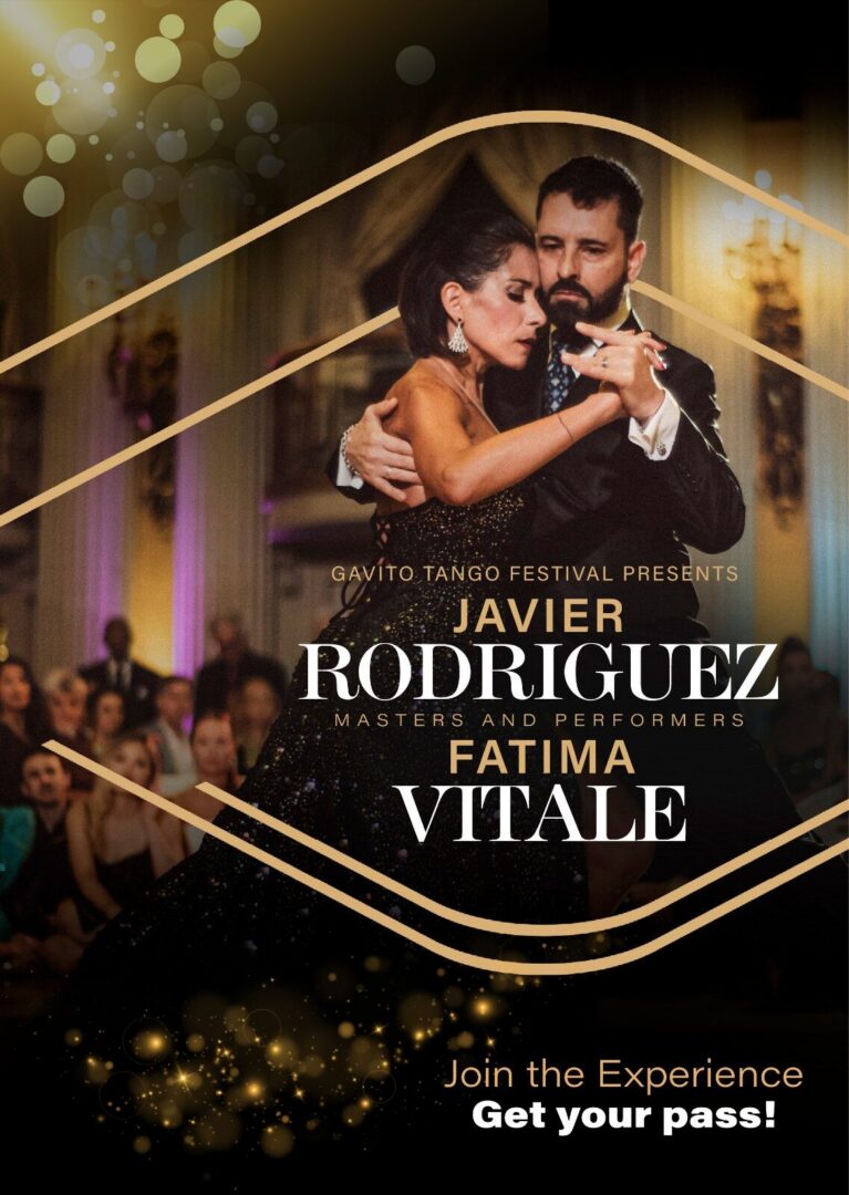 Couple performing tango in elegant ballroom