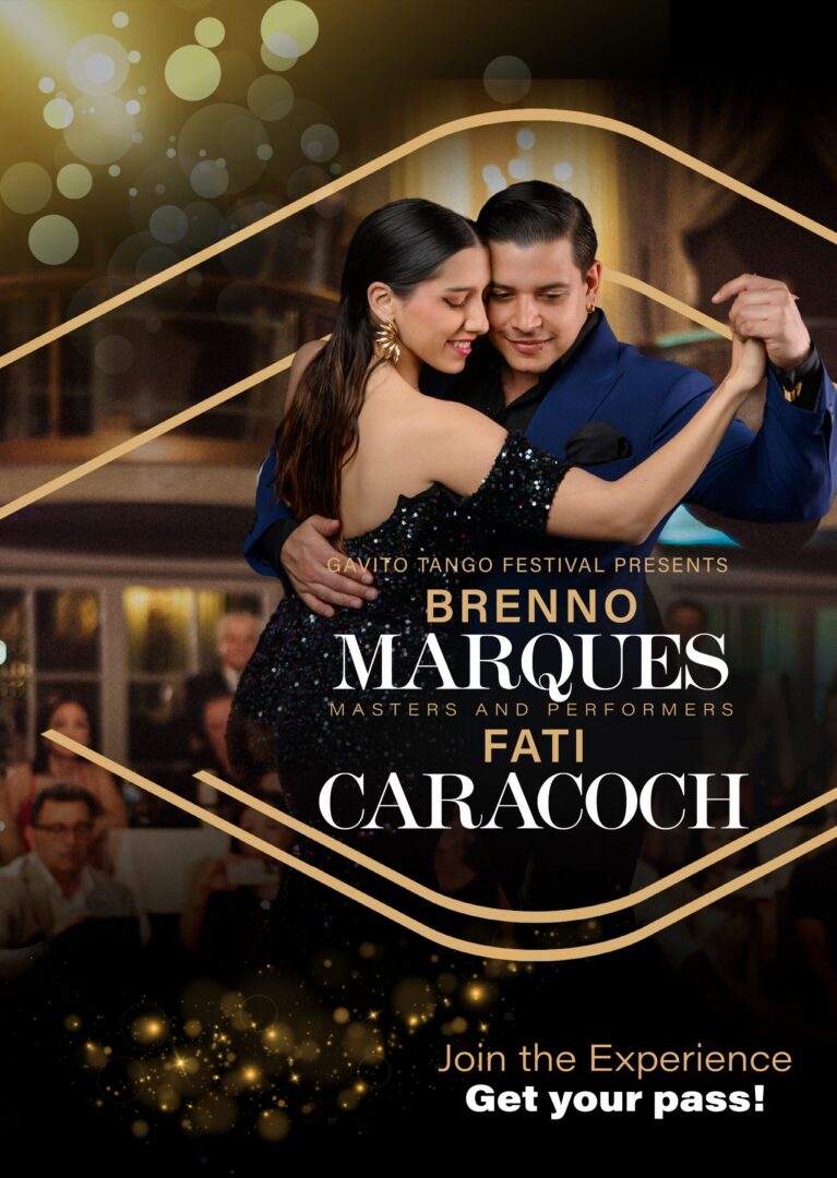 Couple dancing tango in elegant embrace